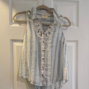 Delicate Blue and White Striped Sleeveless Blouse